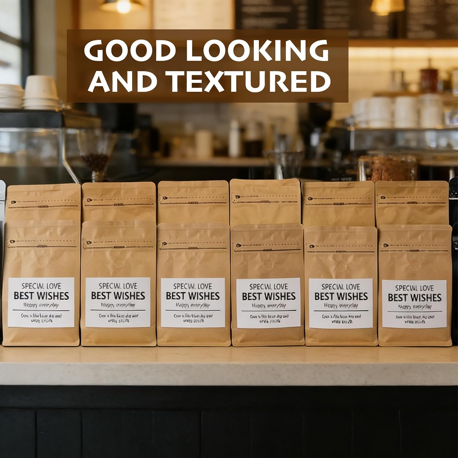 Coffee Bean Bags with Valve Kraft Paper Stand Up Pouches 4oz 1/4lb | 50-pack, triple-layer foil, resealable zipper. Waterproof, blocks light and oxygen. For small business and home food storage.