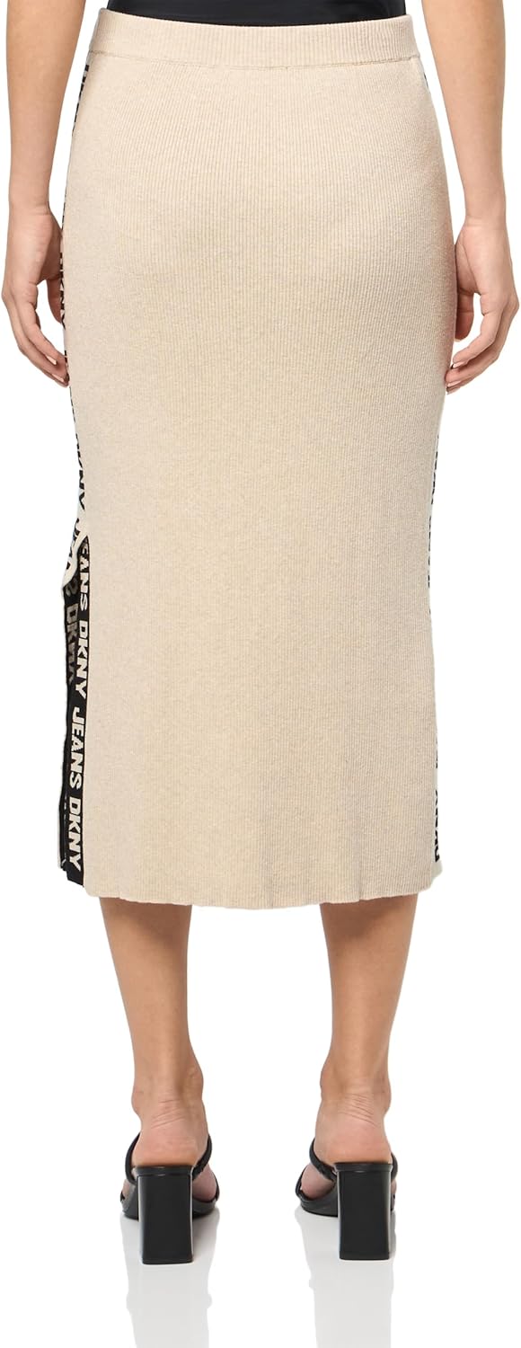 DKNY Womens Midi Skirt Logo Ribbed Jeans Skirt - Image 2