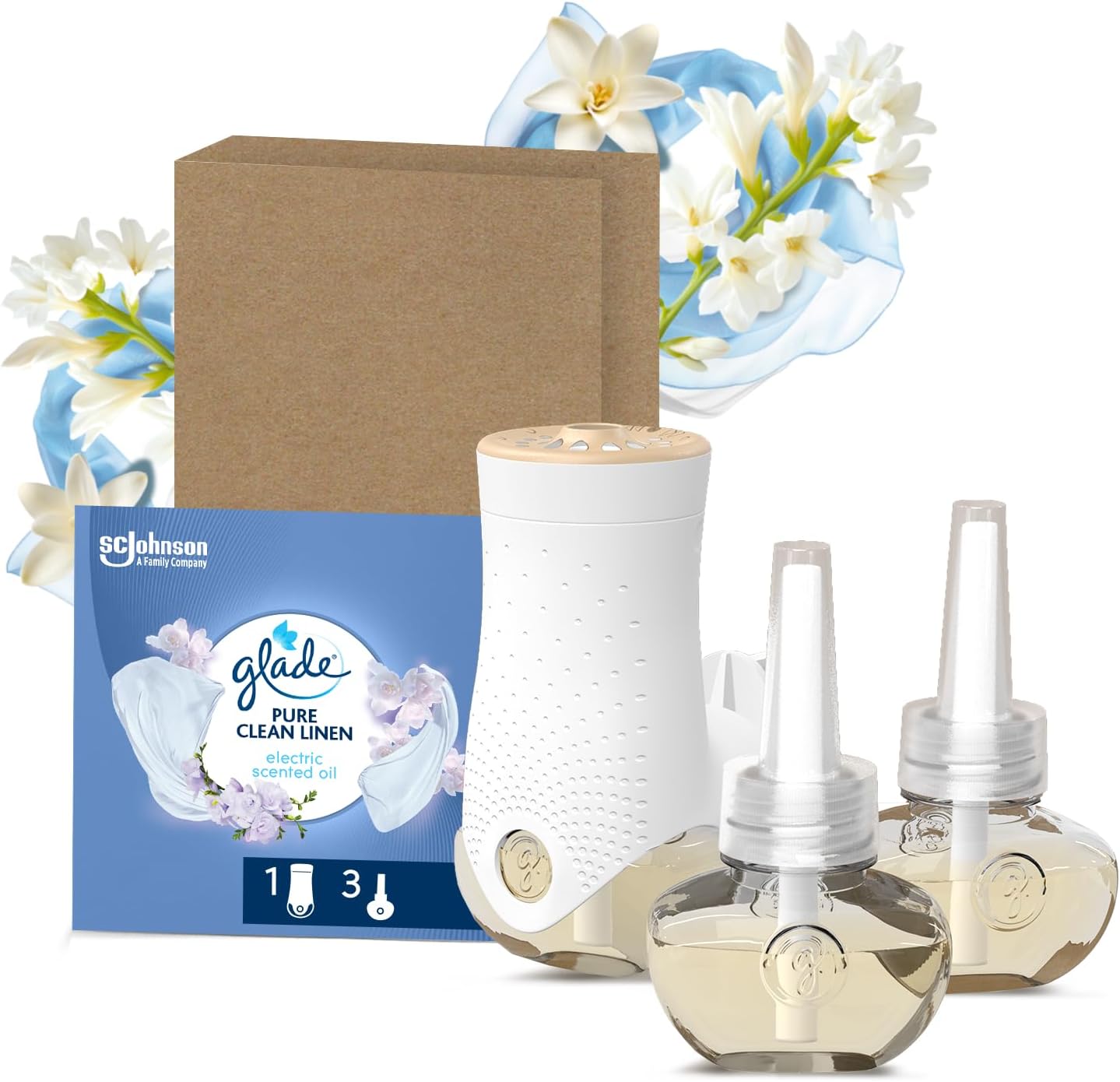โ Plug in Air Freshener Holder and Refill, Electric Scented Oil Room Air Freshener, Clean Linen, 1 Holder and 3 Refills (3 x 20ml)