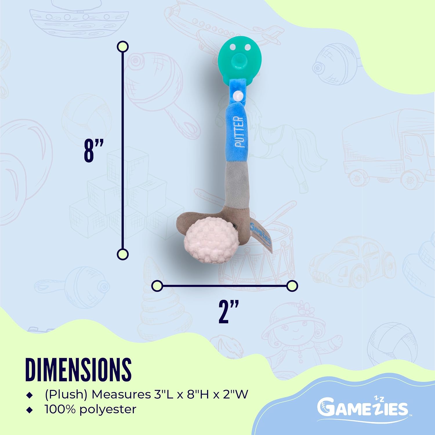 Gamezies Baby Boy and Girl Silicone Golf Plush Pacifier Removable, Washable Plush Toy CPSIA Tested, BPA-Free 0-6 Months