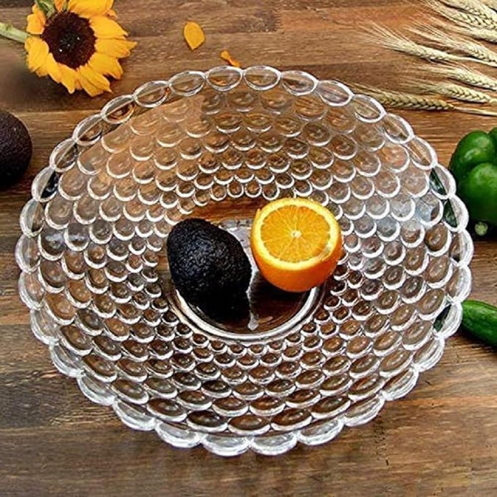 Luxansa Crystal Clear Round Serving Tray Fruit Bowl Plate for Dining Table Crystal Decoration Serving Dry Fruits Bowl Set Flower Shaped Gifting | Dinnerware & Serving 3