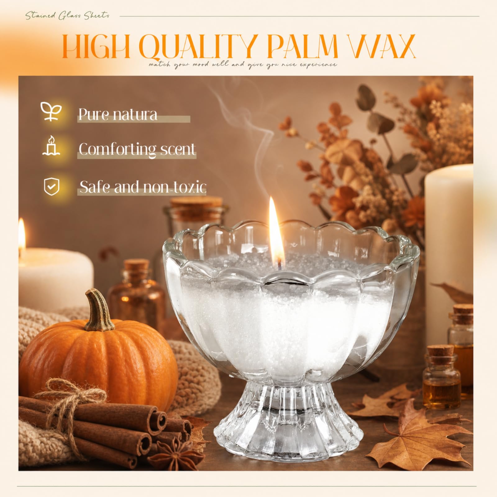 MTLEE Candela perlata 2 kg zucca cannella candela profumata sabbia kit regalo di San Valentino per donne amanti con scatola avvolgente, 100 stoppini bianco perline cera set regalo per moglie, coppie