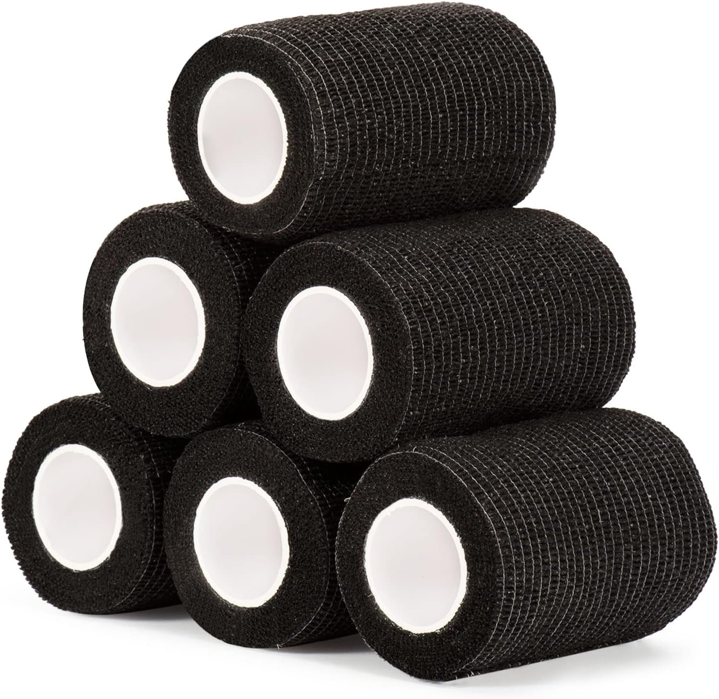 – Cohesive Bandage Wrap 7.5cm, Self Adherent Vet Wrap Self Adhesive Bandage Tape for Wrist & Ankle Breathable Elastic Pet Bandage Tattoo Grip Cover Black (6 Roll)