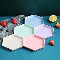 Vista 5 de INCAUCA Paquete de 5 mini platos ligeros de paja de trigo de 6 pulgadas, platos de postre hexagonales reutilizables, platos pequeños, platos