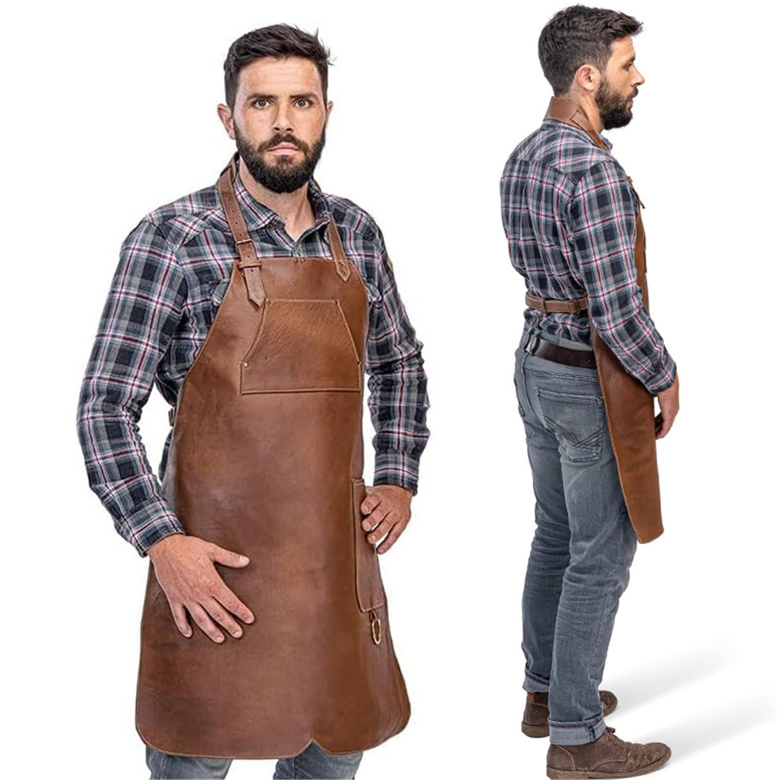 Tablier de Travail en Cuir Vintage imperméable à l'eau 2 Poches Tablier d'atelier de barbier