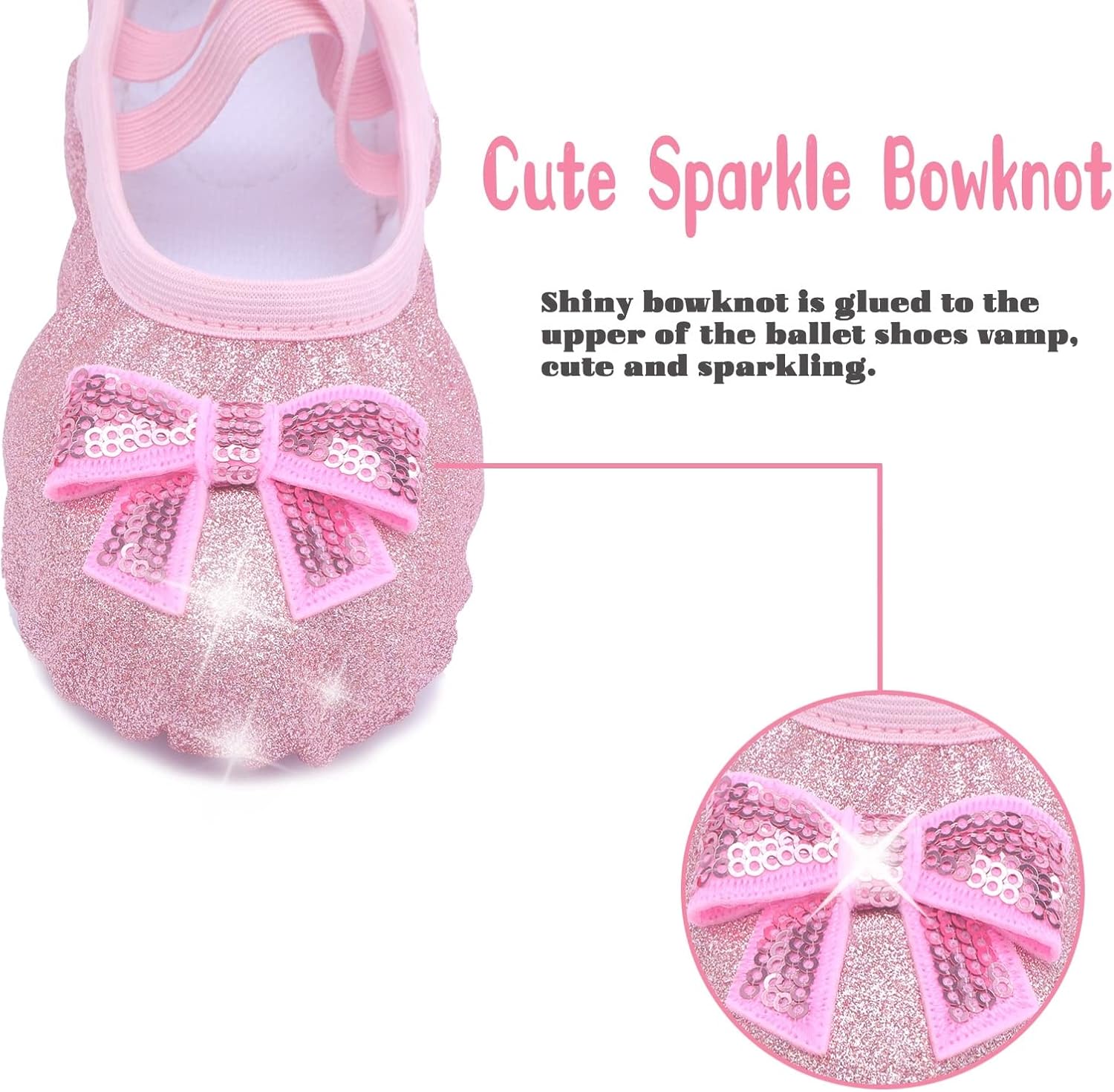 Girls Ballet Shoes Glitter Split-Sole Dance Slippers Toddler Kid Practice Shoes Flats Soft Lightweight with Elastic Laces for Performance Gymnastics Yoga - Image 4