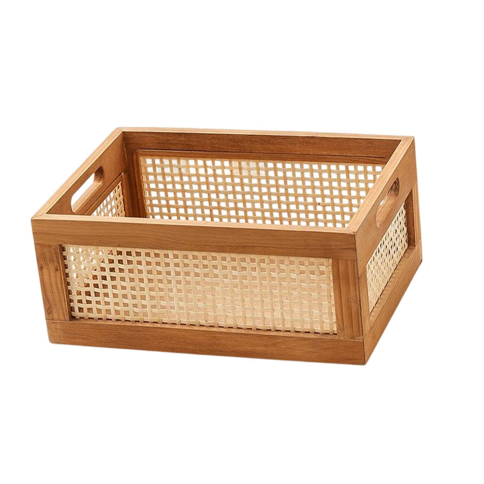 CYDZSRA Wood Storage Basket Sundry Office Drawer Organization Solution Home And Office Suitable For Kitchen Wooden Frame Storage Basket Home Organization Wood Crate With Handle