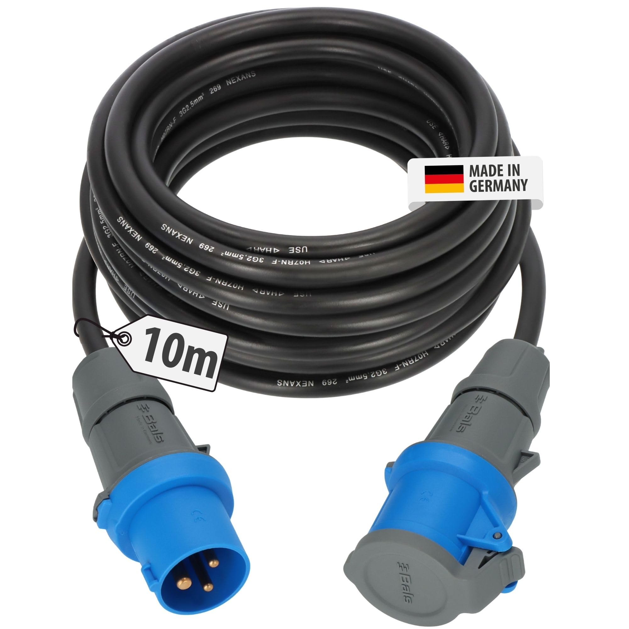 Brennenstuhl CEE 230V Camping Extension Cable 10m (H07RN-F 3G2.5 black cable, Camping Power Cable for continuous outdoor use IP44, Made in Germany)