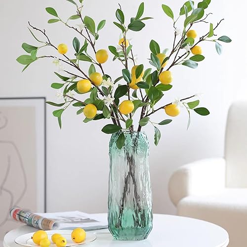 Miniatura 8 de 3 piezas de ramas de limón artificiales de 31.5 in de largo con hojas verdes y flores, para el hogar, cocina, centro de mesa de granja