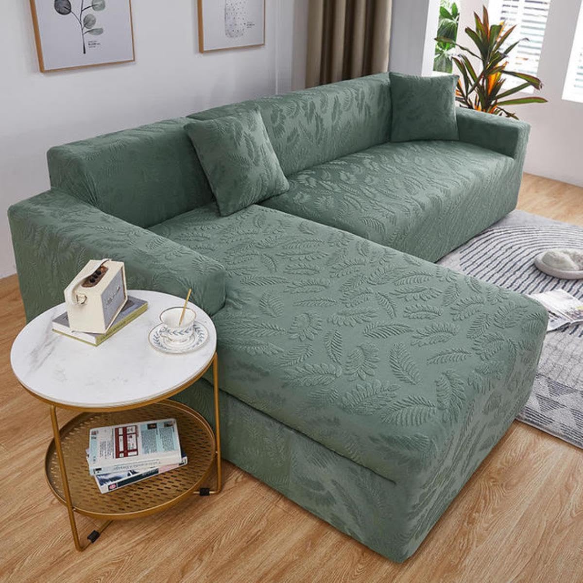AITIHYAJacquard Elastic Sofa Cover Green Color Stretch Corner Sofa Cover Thick Couch Cover For Living Room dangle-qingse,2-seater 145-185cm