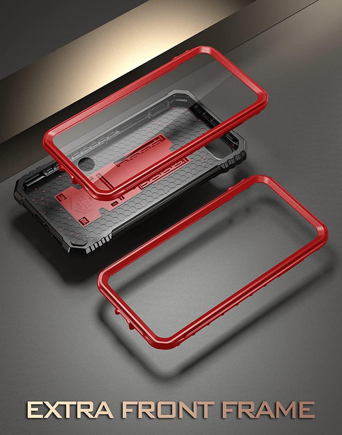 Poetic Revolution Case for iPhone SE 2020 /2022/ iPhone SE 3/iPhone 8/iPhone 7, Full-Body Rugged Dual-Layer Shockproof Protective Cover with Kickstand and Built-in-Screen Protector, Metallic Red
