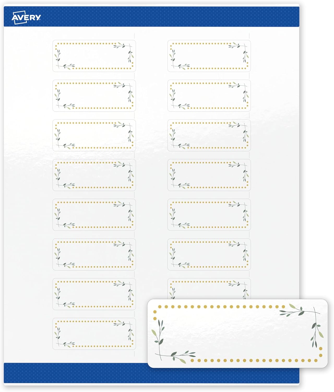 Avery Printable Rectangle Labels, Sure Feed Technology, Green Florals, Gold Dots Design, 1" x 2-5/8", Glossy White, Permanent Adhesive, Laser/Inkjet, 160 Total, Great for Addressing