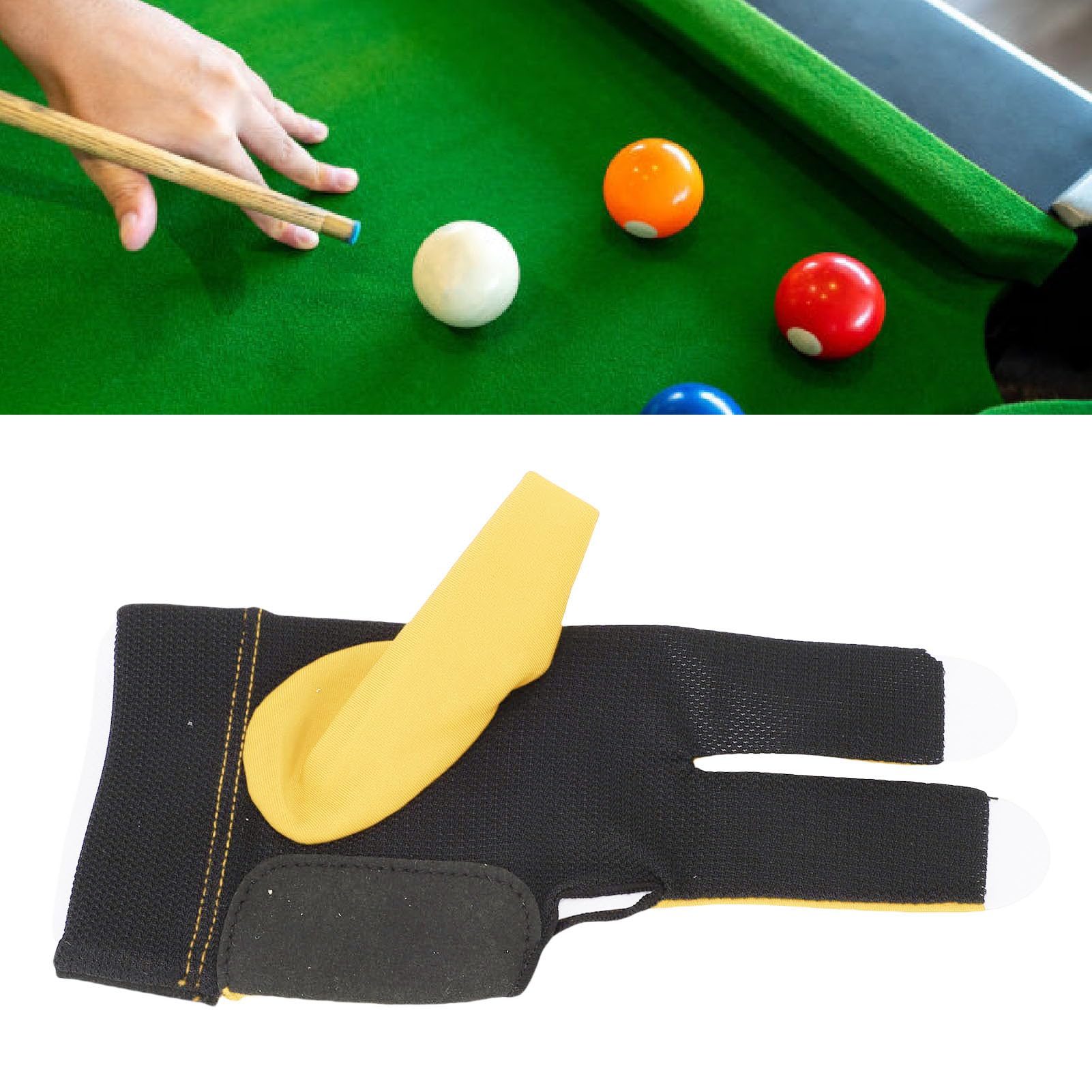 JAOCDOEN Left Hand Pool Glove 3 Finger Nylon Comfortable Elastic Universal Adjustable Billiard Pool Glove (Yellow)