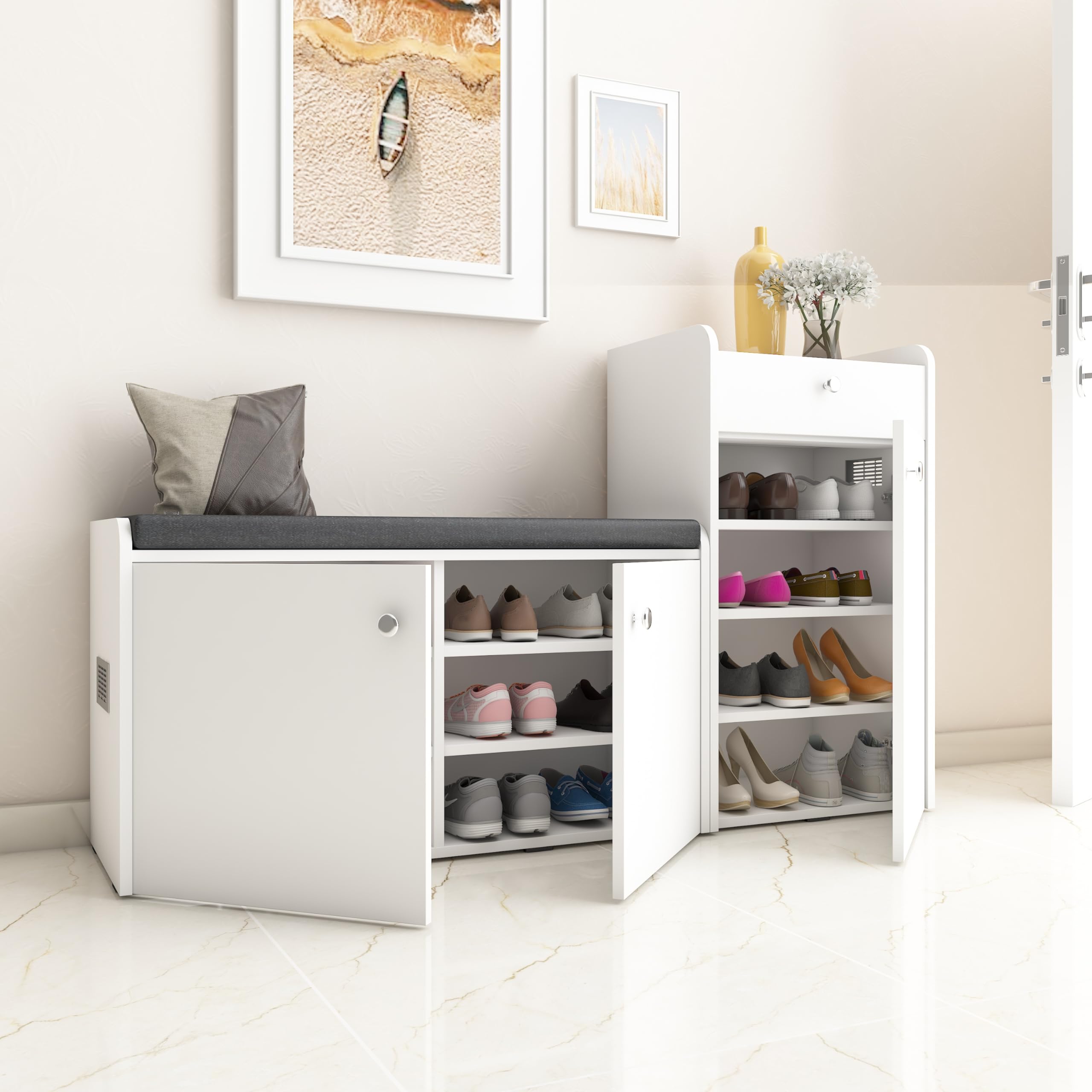 Studio Kook Chelsea Engineered Wood Shoerack || Shoe Cabinet with Cushion and 20 Pairs Capacity (Matte Finish)