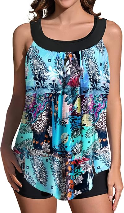 Rekita Flowy Tankini Bathing Suits for Women Swimsuits Tankini Sets for Two Piece Swimwear