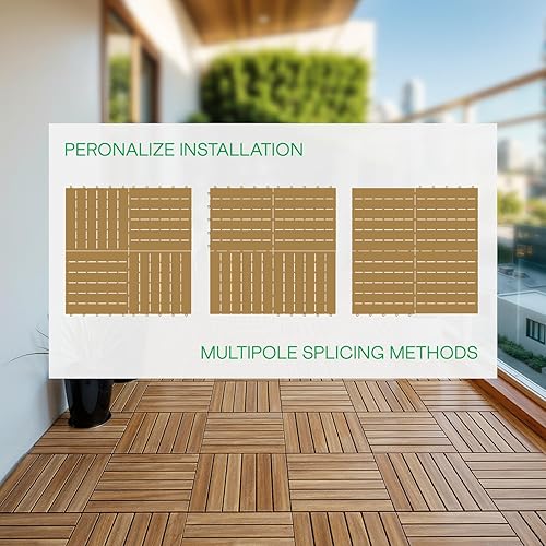 Miniatura 8 de Idzo - Azulejos para deck entrelazables - 10 azulejos para patio de madera de acacia impermeables, para interiores y exteriores - Patrón de franjas