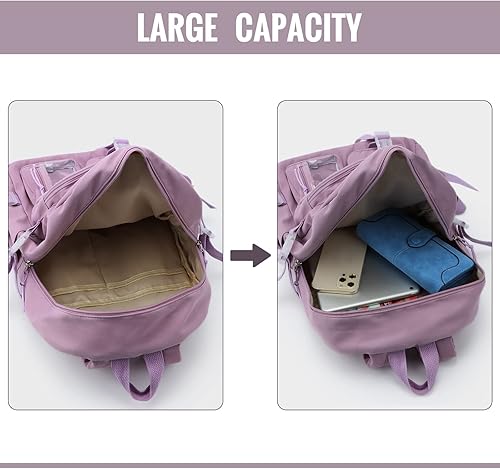 Vista 3 de Freie Liebe Linda mochila Kawaii mochila con pin y accesorios, Púrpura, Classic