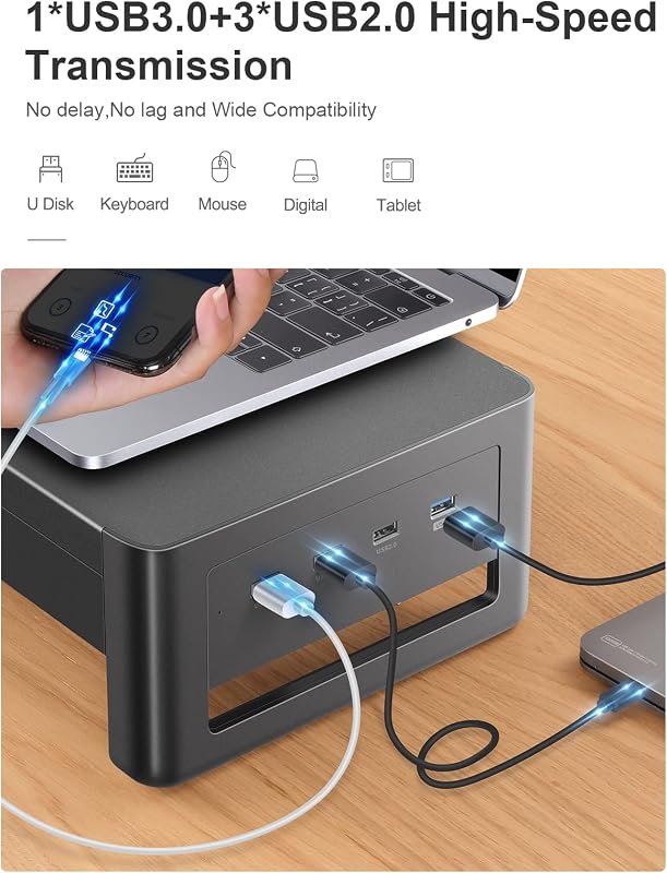 Meatanty Dupla Monitortartó Állvány 2 Fiókkal és 4 USB Porttal - Fém Asztali Rendszerező PC és iMac Képernyőkhöz (38,5") - 27"-ig