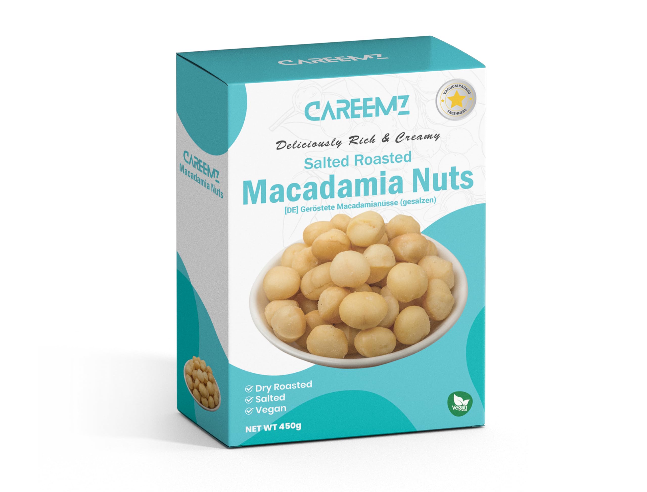 Sponsored Ad – CAREEMZ Salted Roasted Macadamia Nuts, 450g Pack Size, Vacuum Sealed for Freshness (Salted)