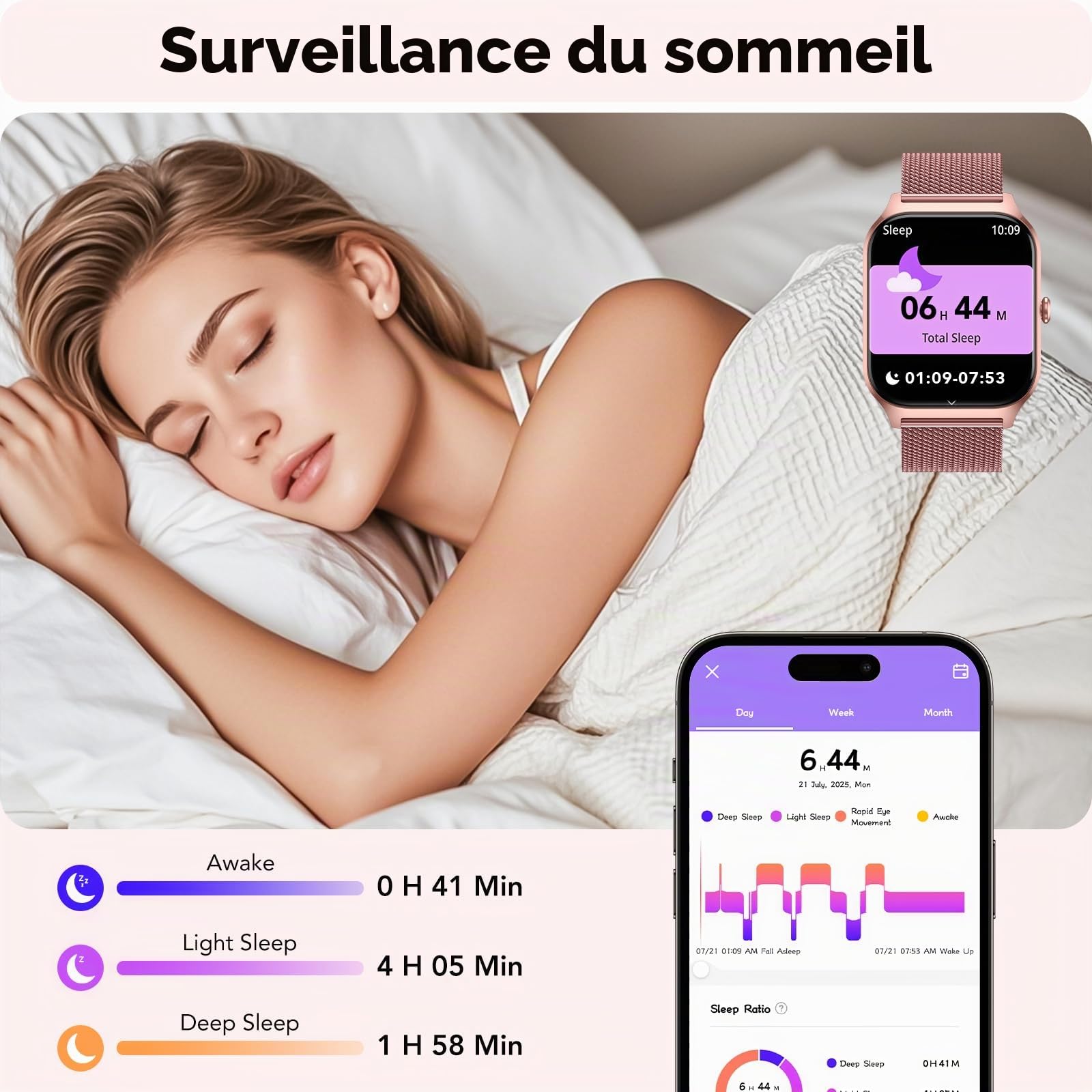 Montre Connectée Femme avec Appel Bluetooth, 1.85" HD Fitness Tracker Smart Watch, 120+ Modes Sportifs, Sport Smartwatch avec Podometre Moniteur de Sommeil Fréquence Cardiaque SpO2 pour Android iOS