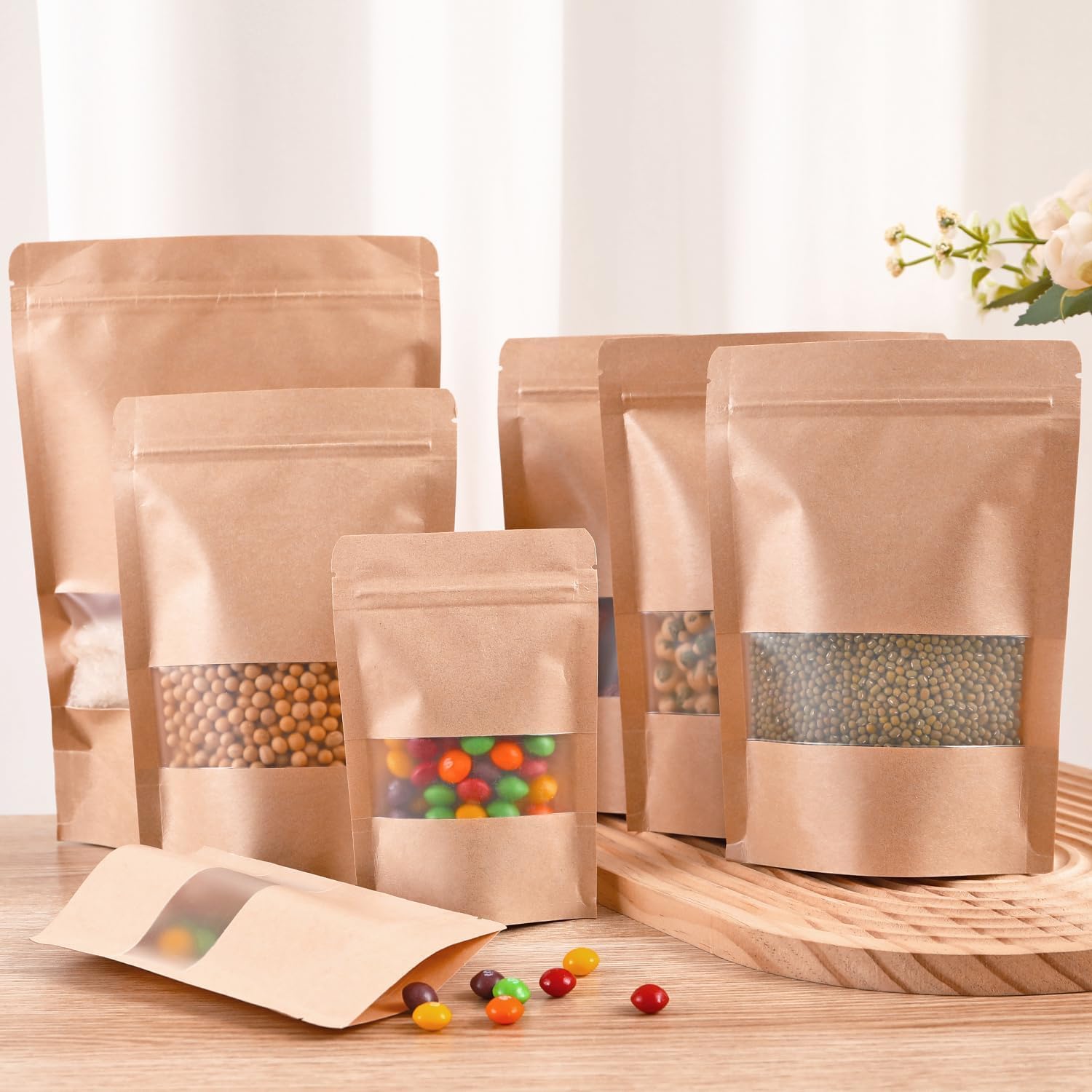 Sacchetti Di Carta Kraft Con Zip - 100 Pezzi Riutilizzabili, Impermeabili, Per Spezie, Caffè, Tè E Snack