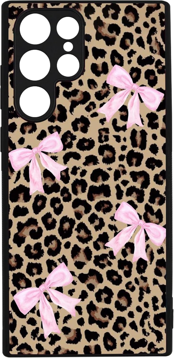 Preppy Cheetah Leopard Print Phone Case Shockproof Protective Coquette Bow Phone Cover for Samsung Galaxy S22 Ultra