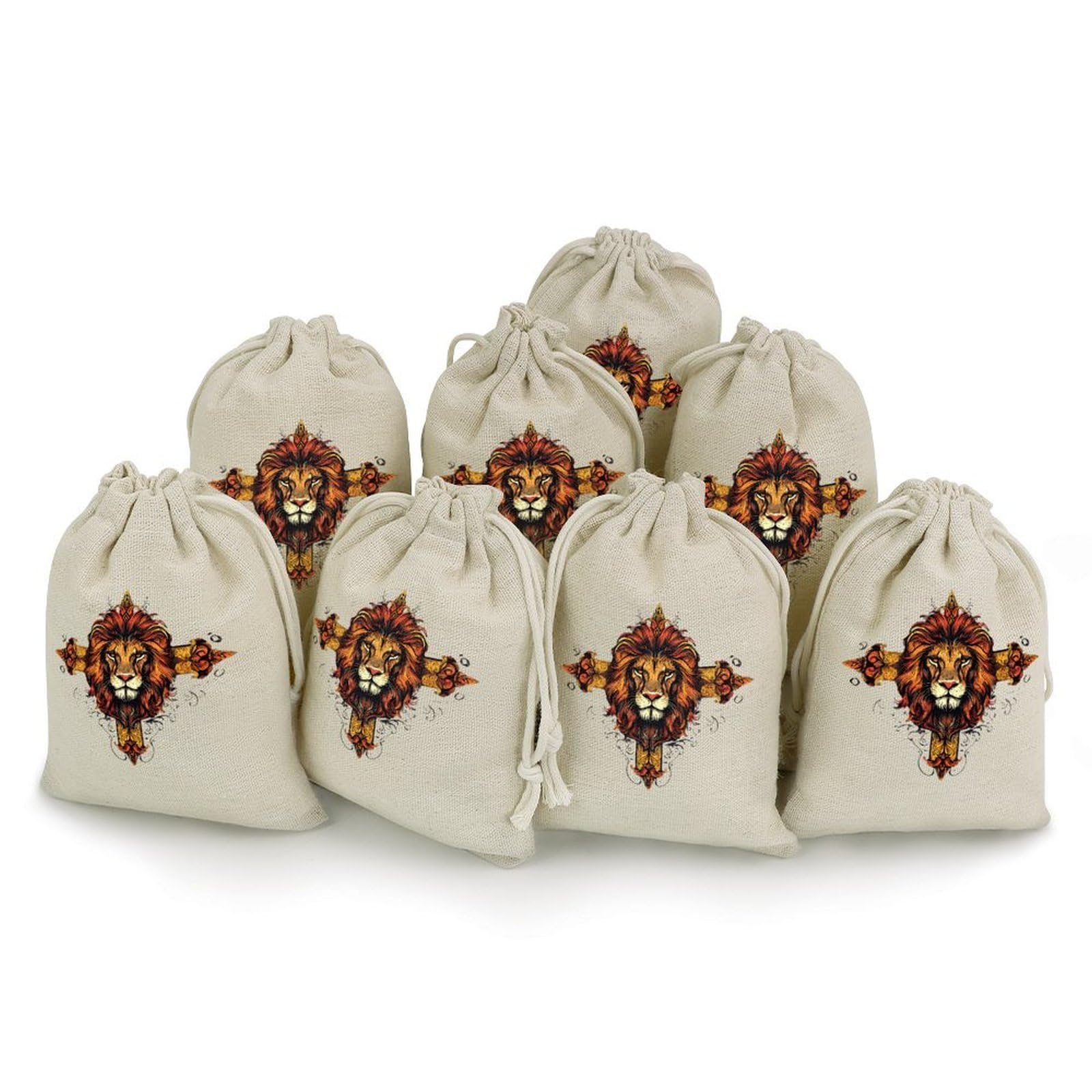 Crossed with A Lions 8 Pack Small Gift Bags Cotton And Linen Drawstring Pockets Sachet Bag for Party Home Supplies