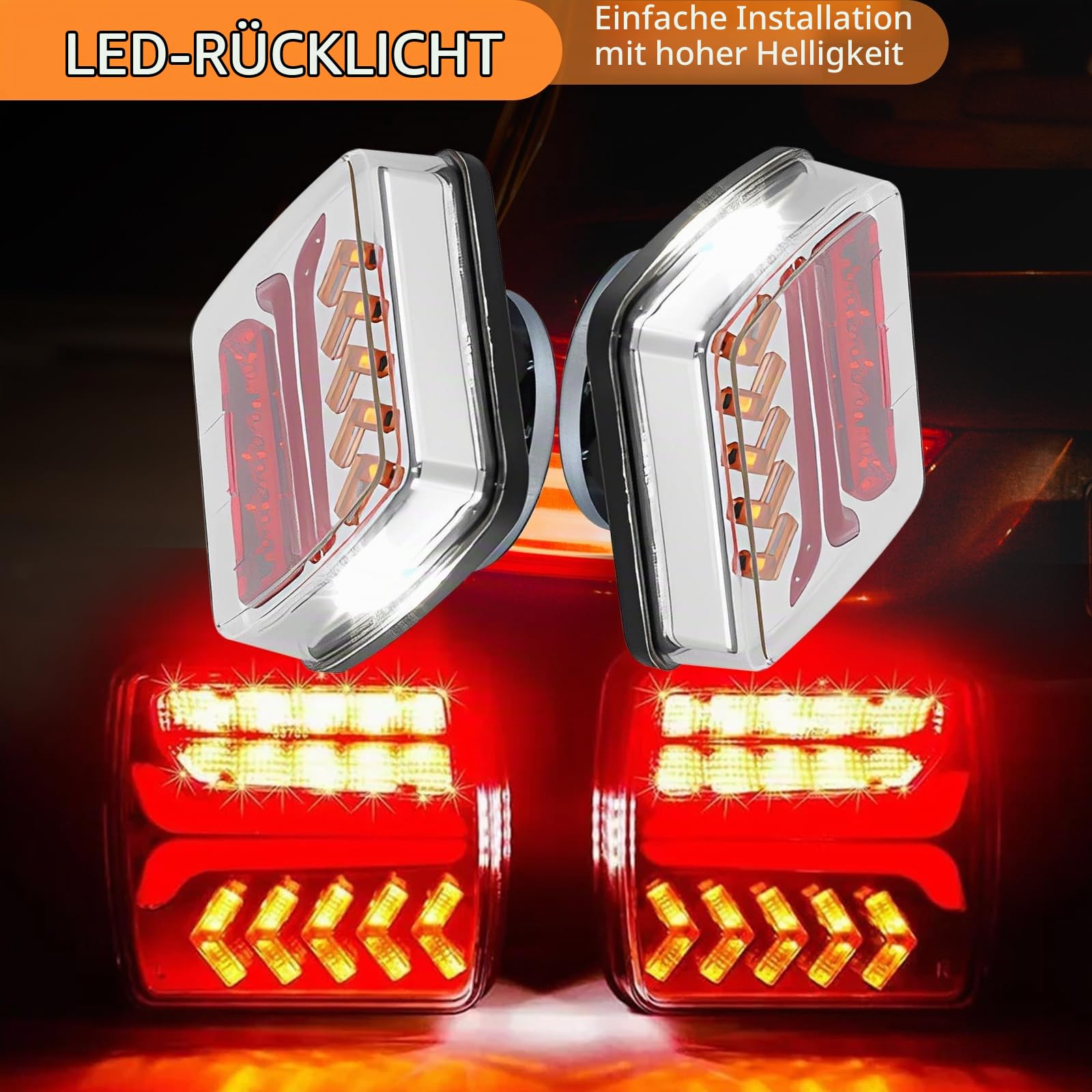 LED Rückleuchten Anhänger Kabellos, 12/24V Magnetische Funk Rücklicht Set | mit Bremslicht, Blinker, Positionslicht & Kennzeichenlicht, Wasserdicht IP65 für LKW, Traktor, Wohnwagen