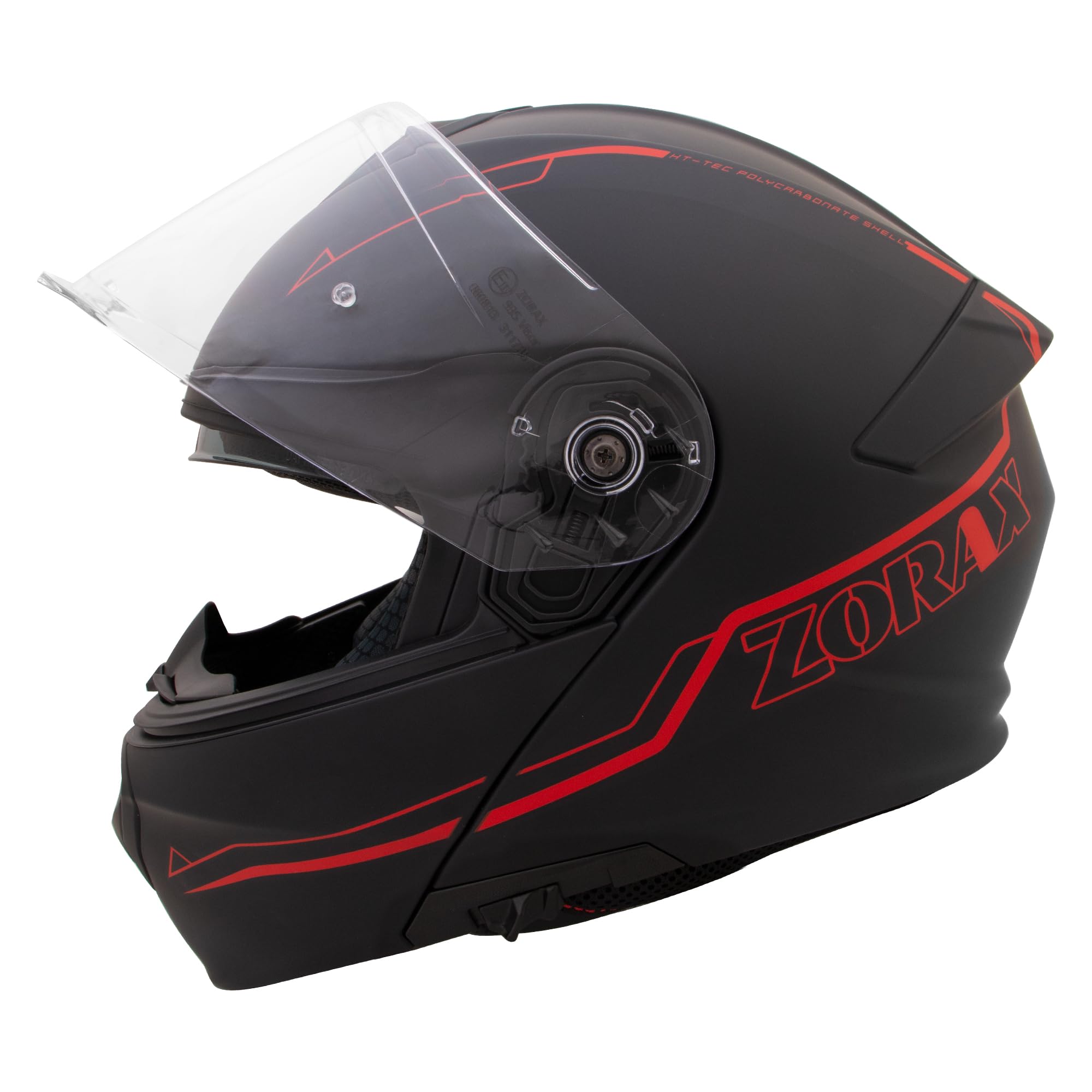 Zorax Matt Schwarz/Rot L (59-60cm) Klapphelm Integralhelm mit Doppelvisier Motorradhelm Damen und Herren ECE 2206 Genehmigt