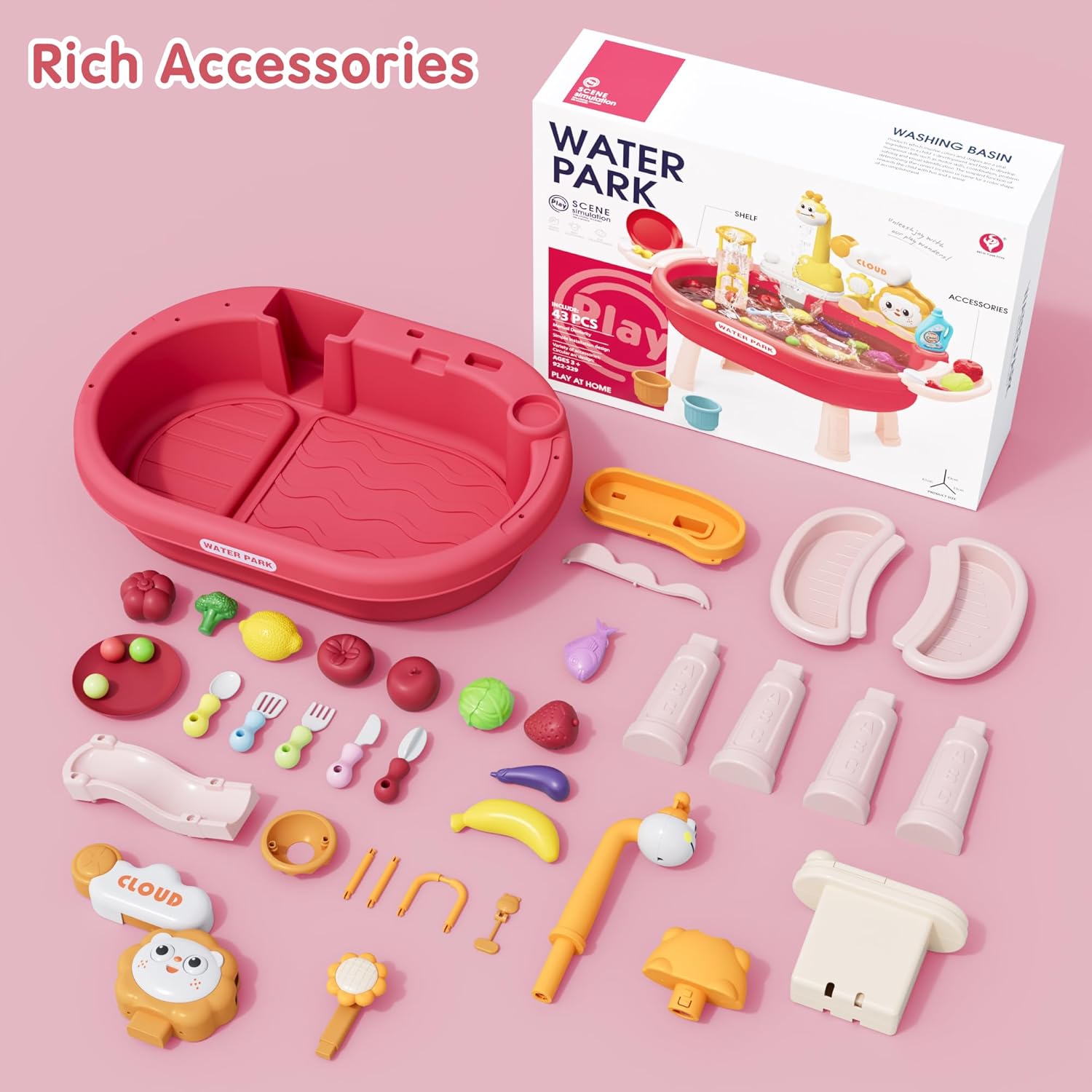 2026 New Kids Sand & Water Table Toys for Toddlers, Kids Water Park Play Kitchen Sink with Running Water,Giraffe Electric Faucet,Water Rolling Game,Detachable Legs Toddler Summer Toy for Boys Girls