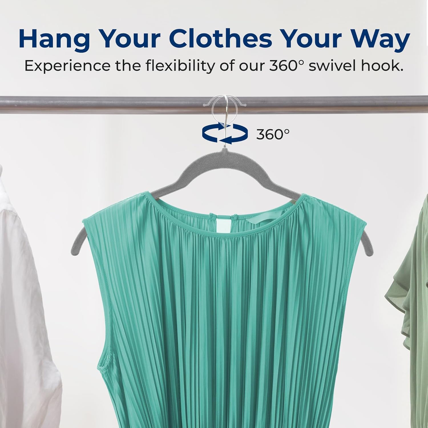 SereneLife 100 Pack Shirt Hangers, Heavy Duty Non-Slip Velvet Hangers with 360° Swivel Hooks, Slim Space-Saving Design for Tops, Jackets, Blouses, & Strappy Dresses (Gray)