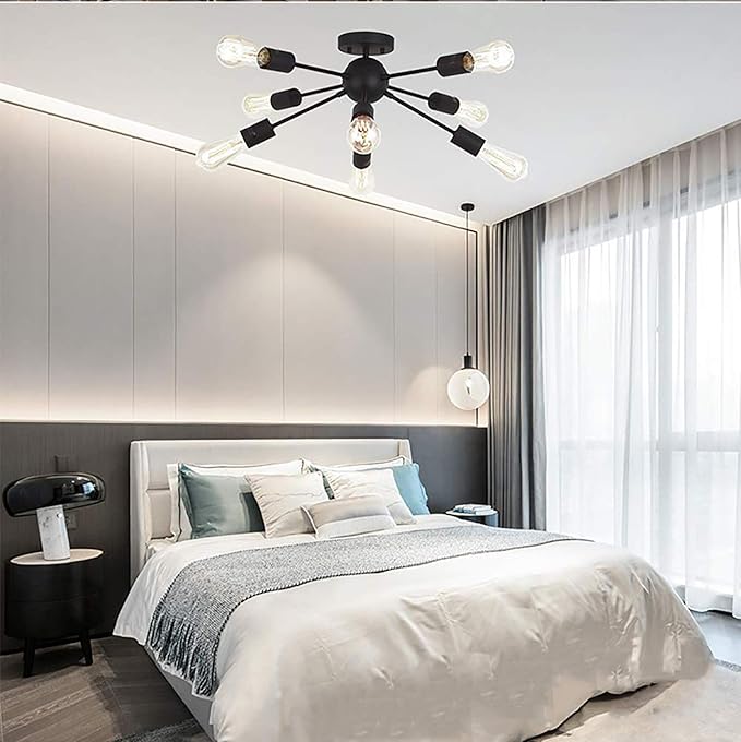 TINERS Retro Kroonluchter Zwart Creatief 8 Lichts Half Verzonken Installatie Hardware Retro Chromen Lampen Geschikt Voor Woonkamer, Slaapkamer, Studeerkamer [Energieklasse A] photo 3