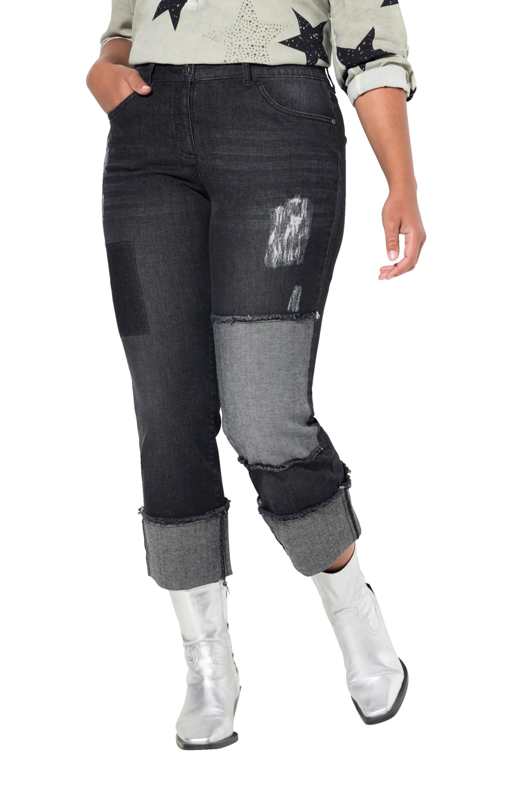 Angel of Style Damen große Größen Übergrößen Plus Size Jeans, weites Bein, Patches, 5-Pocket, Umschlagsaum 832966