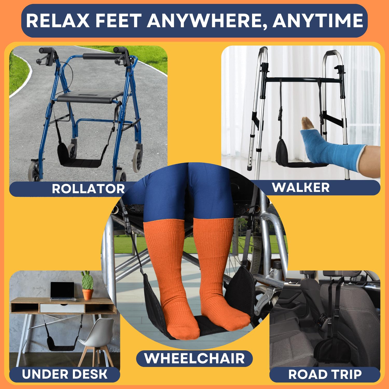 Hamaca reposapiés para silla de ruedas – Cabestrillo colgante para reposapiés ajustable para silla de ruedas con tabla de apoyo y correas para pies
