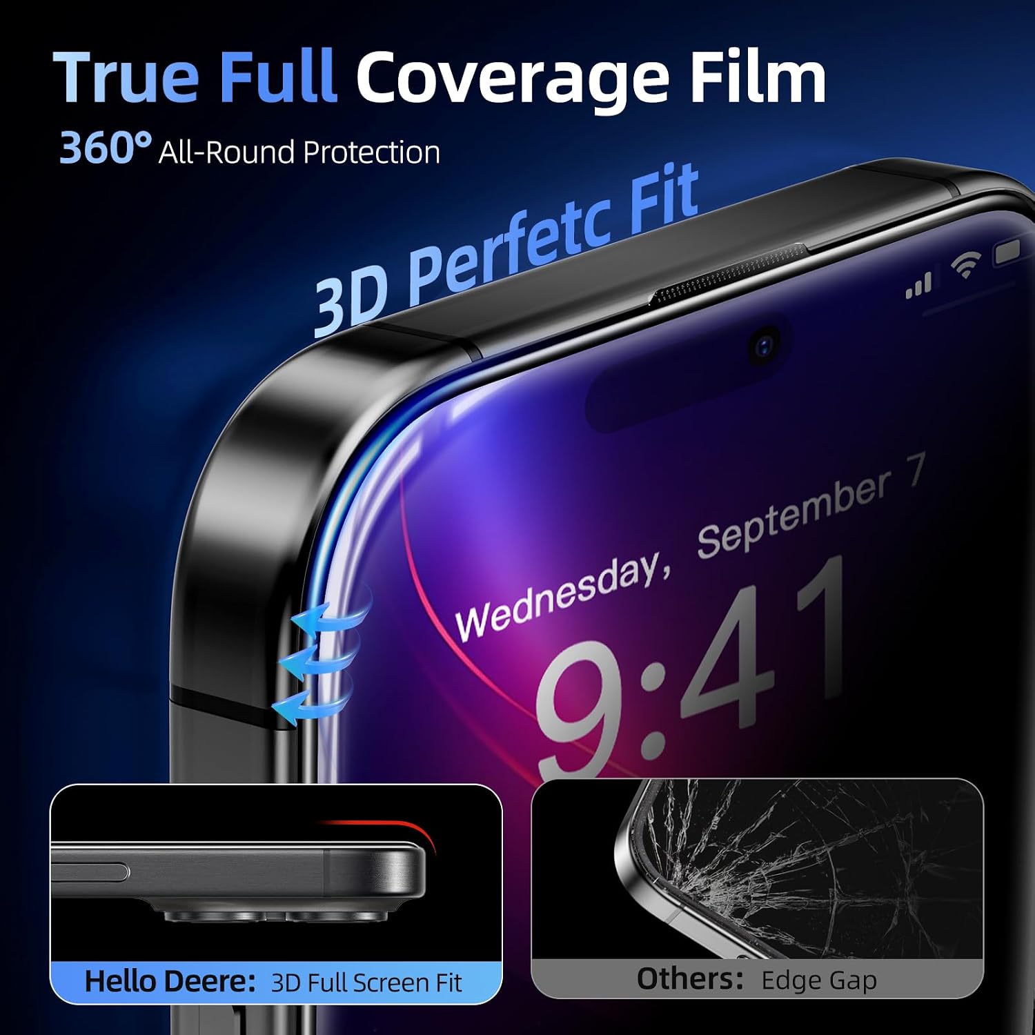 HelloDeere 2 Pack Screen Protector for iPhone 16 Pro Max , Military Grade Shatterproof HD Tempered Glass Film, Anti Spy, Anti Glare &Blue Light, Durable and Bubble Free, Ultra Resistant, Full Coverage, Case Friendly, Easy Installation with auto-align Tray, [6.9 inch]