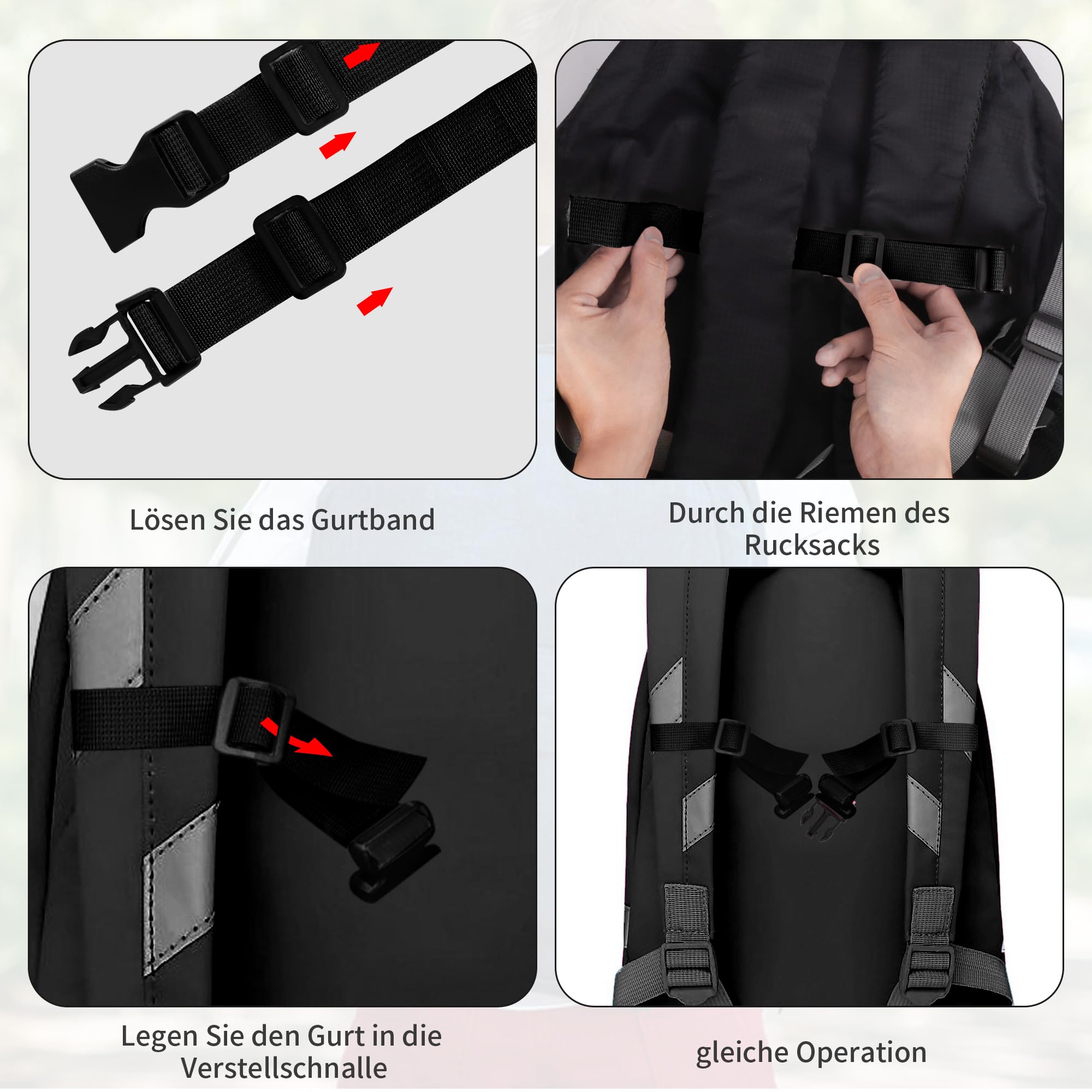 Moorle Cintura toracica regolabile, 2 cinghie per zaino in nylon con chiusura rapida, cinghia antiscivolo per borsa per la scuola, nero resistente cintura toracica per jogging, escursioni all'esterno