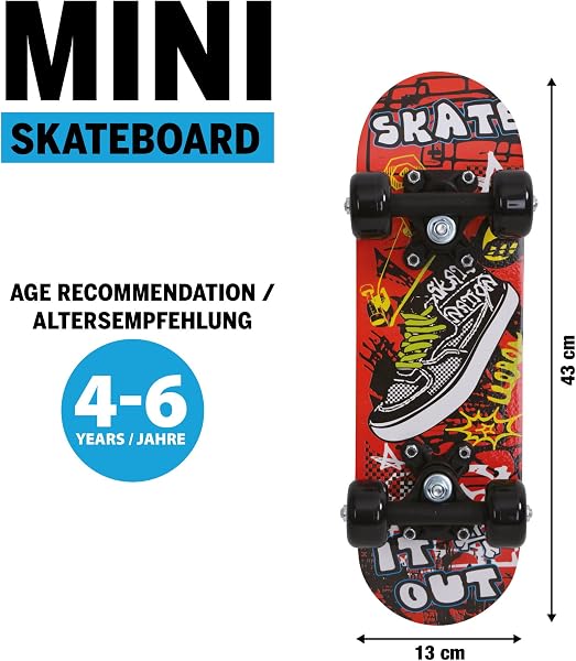 Schildkröt Mini-Skateboard 17", Planche en Bois 43 x 13 cm, Roues en Plastique 50 x 30 mm, Design : Skate It Out, 510610 - 2