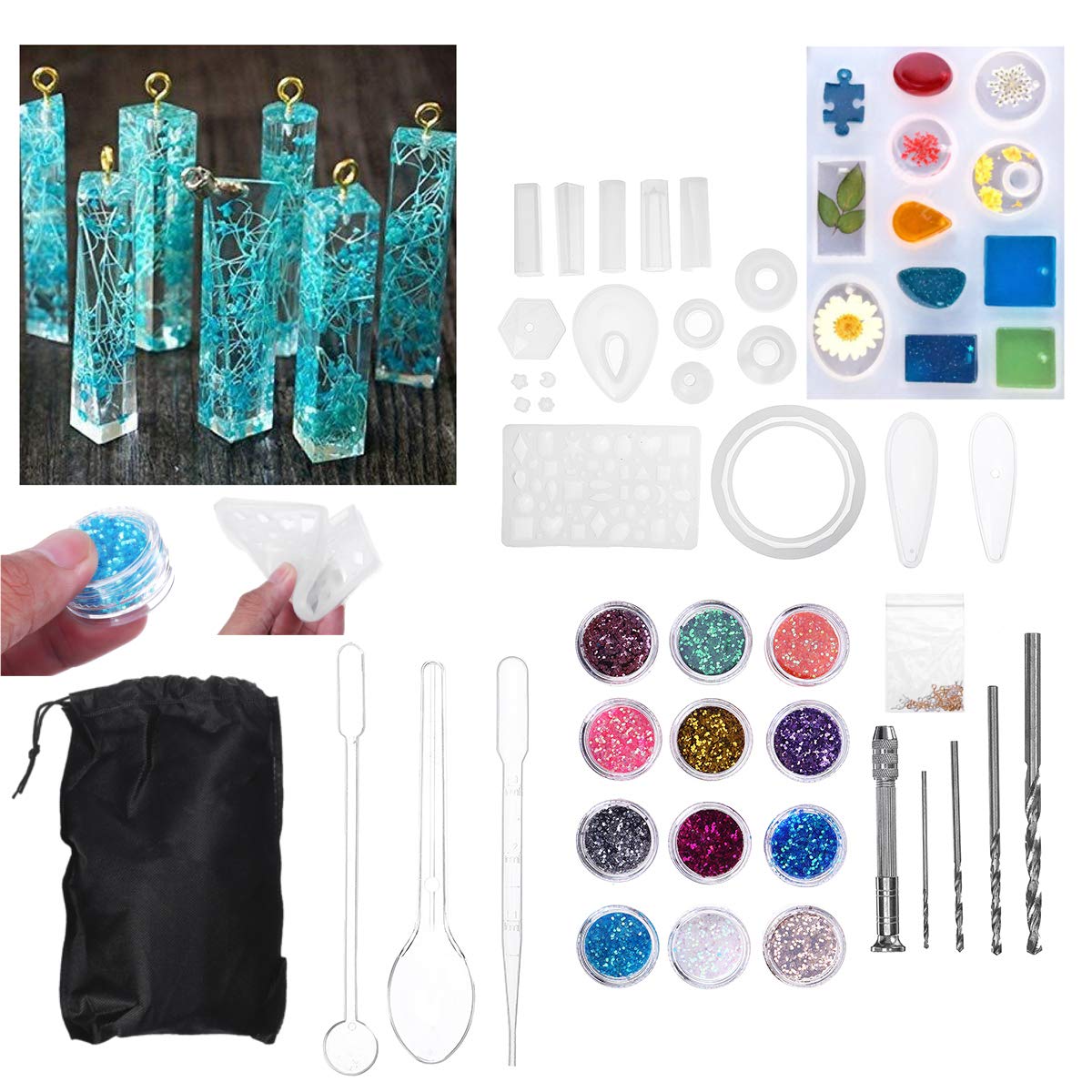 Kit de herramientas de molde Diy de 98 piezas para manualidades, moldes de resina epoxi de silicona