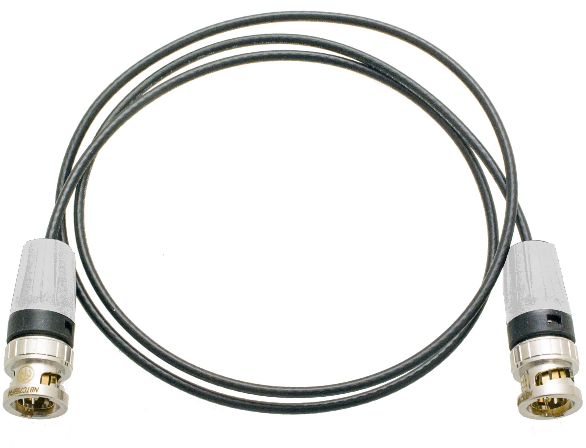 White cap 1.5m Beldon 179DT thin Digital Video Cable terminated with Neutrik Rear Twist NBTC75BF14 Male BNC plug at each end.