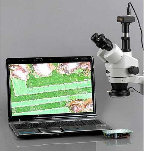 Miniatura 5 de AmScope SM-5T-FRL Microscopio de zoom estéreo trinocular profesional, ocular WH10x, aumento 7X-45X, objetivo de zoom 0.7X-4.5X, iluminación