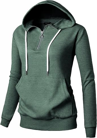 GIVON Womens Soft Cotton Blend Fabric Basic Full Zip Up Hoodie