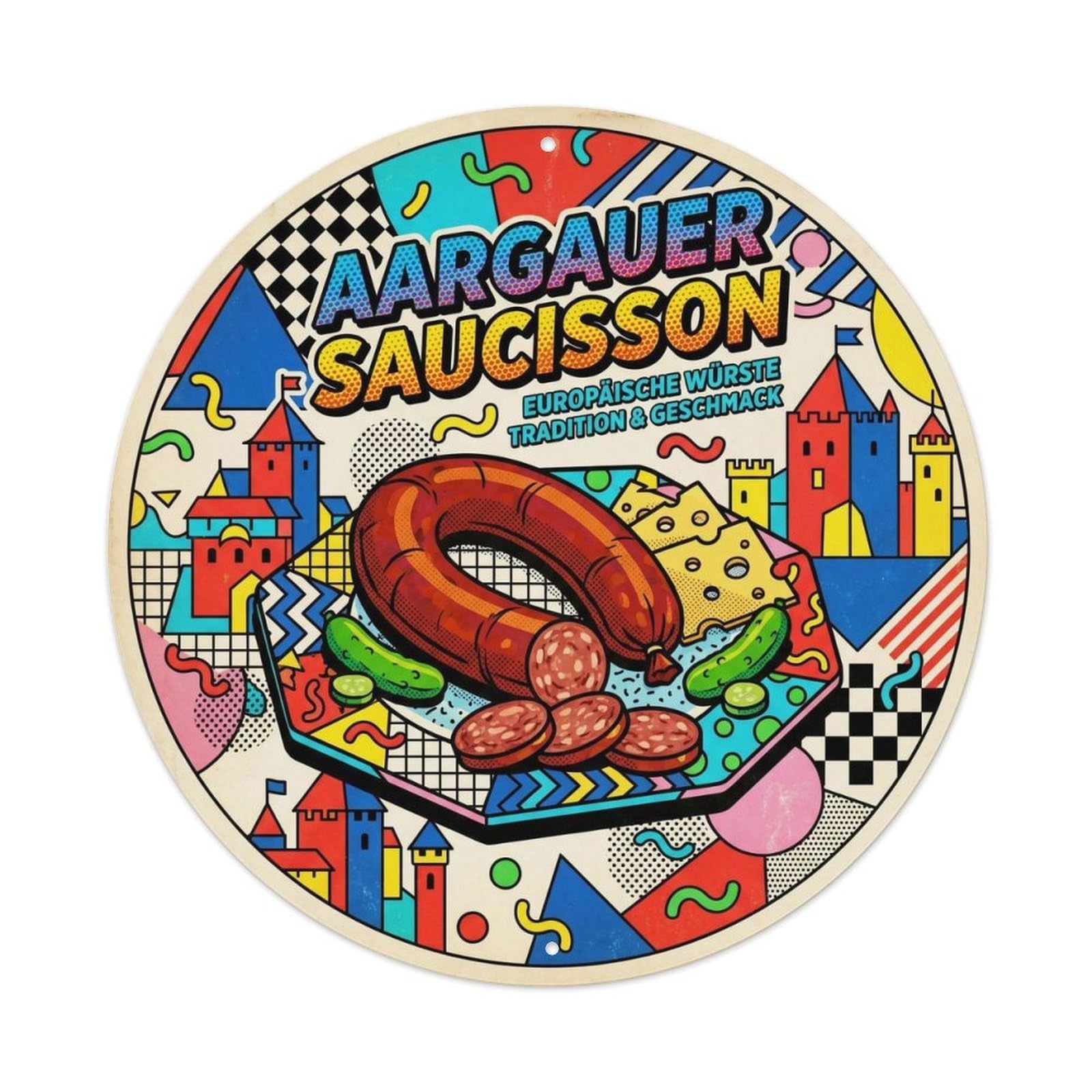 Swiss Travel Cheese Gherkins Aargauer Saucisson Metal Tin Sign