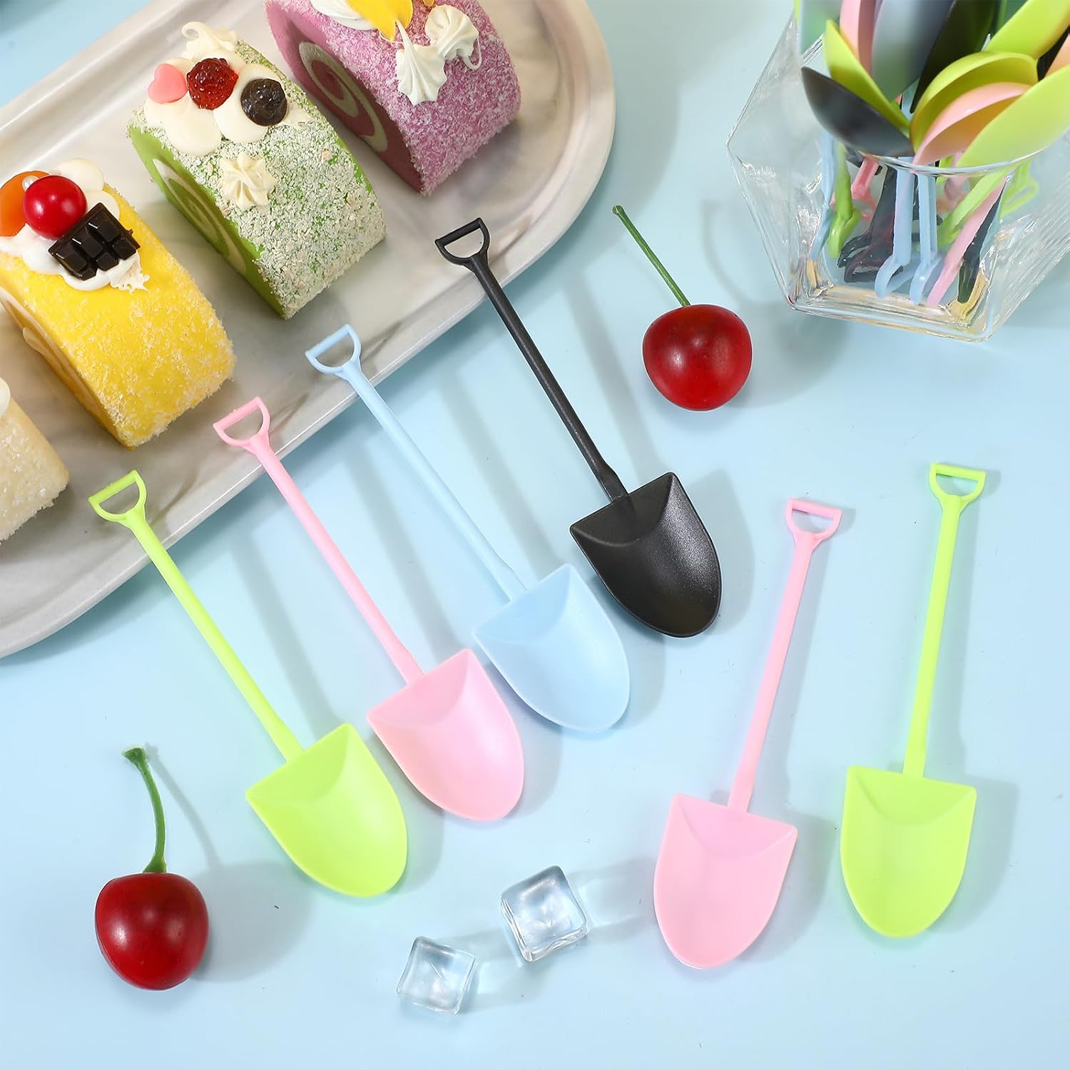 500 Pcs Colorful Multicolor Mini Shovel Spoons for Ice Cream Dessert 4.7 Inch Individually Wrapped Plastic Shovel Spoons Bulk Disposable for Small Cake Pudding Yogurt Sugar