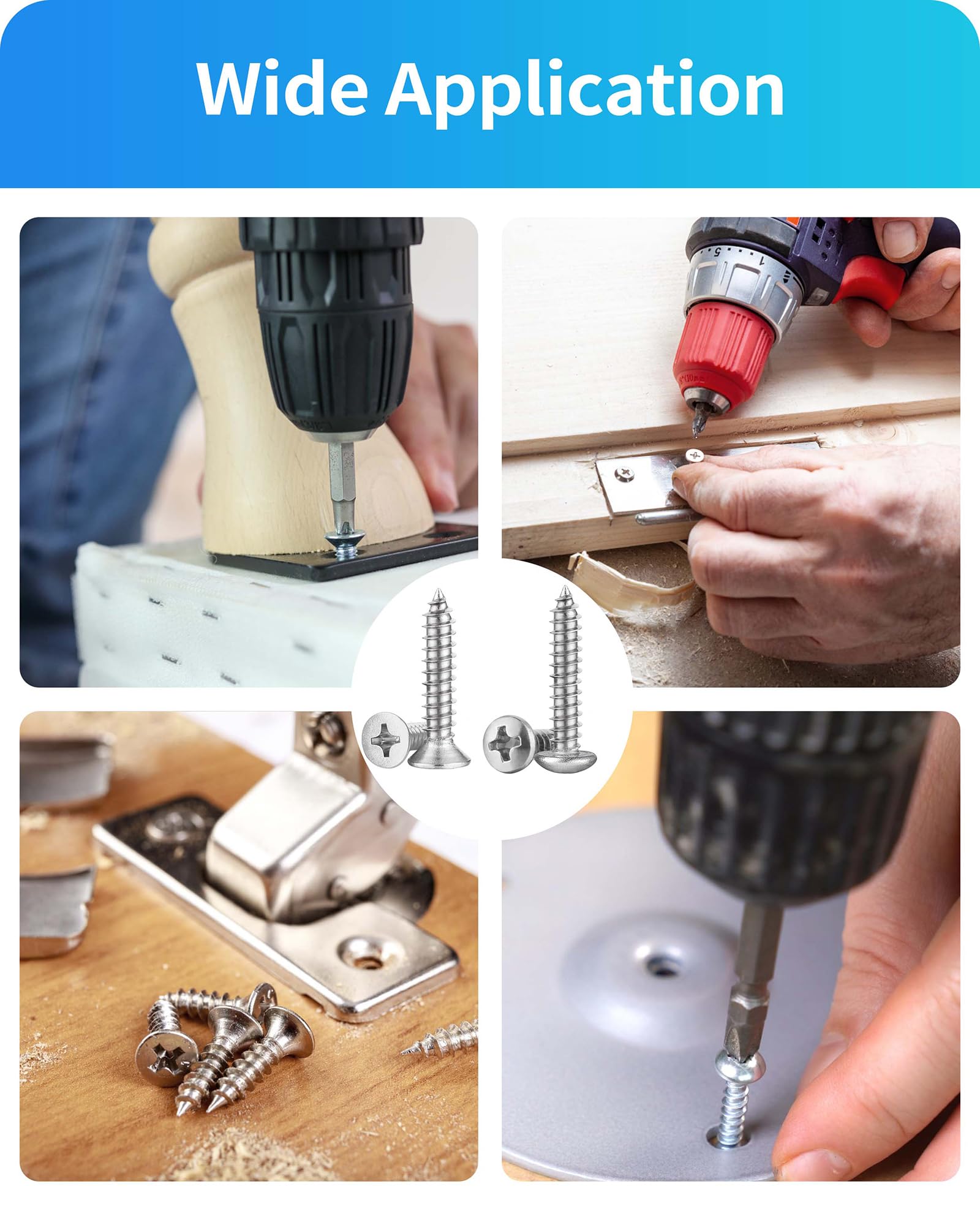 DIVANC 560Pcs 304 Stainless Steel Self Tapping Screws Assortment Set, M3/M4/M5/M6 Flat Head & Round Head Self Tapping Screws Assortment Set, Phillips Drive Wood Screw Assortment Kit - Image 9