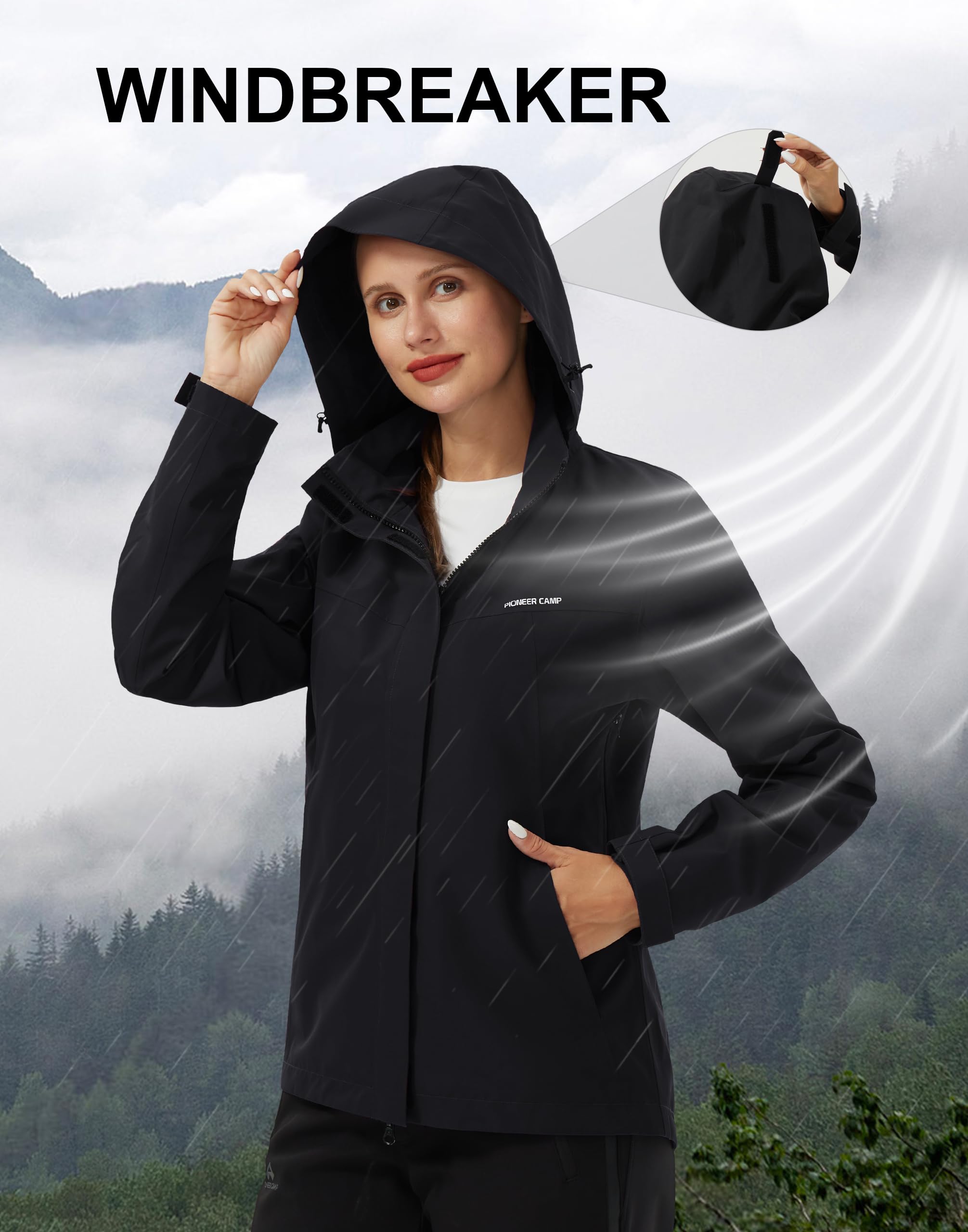Pioneer Camp Damska kurtka przeciwdeszczowa, wodoszczelna, lekka, oddychająca, wiatroszczelna kurtka outdoorowa ze zdejmowanym kapturem