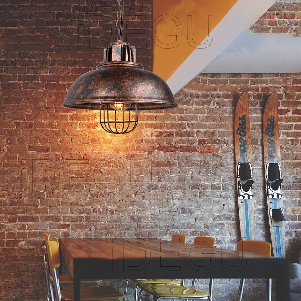 iDEGU - Lampadario a sospensione E27 industriale, diametro 33 cm, nero, lampada a sospensione vintage per soggiorno, cucina, ristorante, caffè e bar (Z, ruggine, 33 cm)