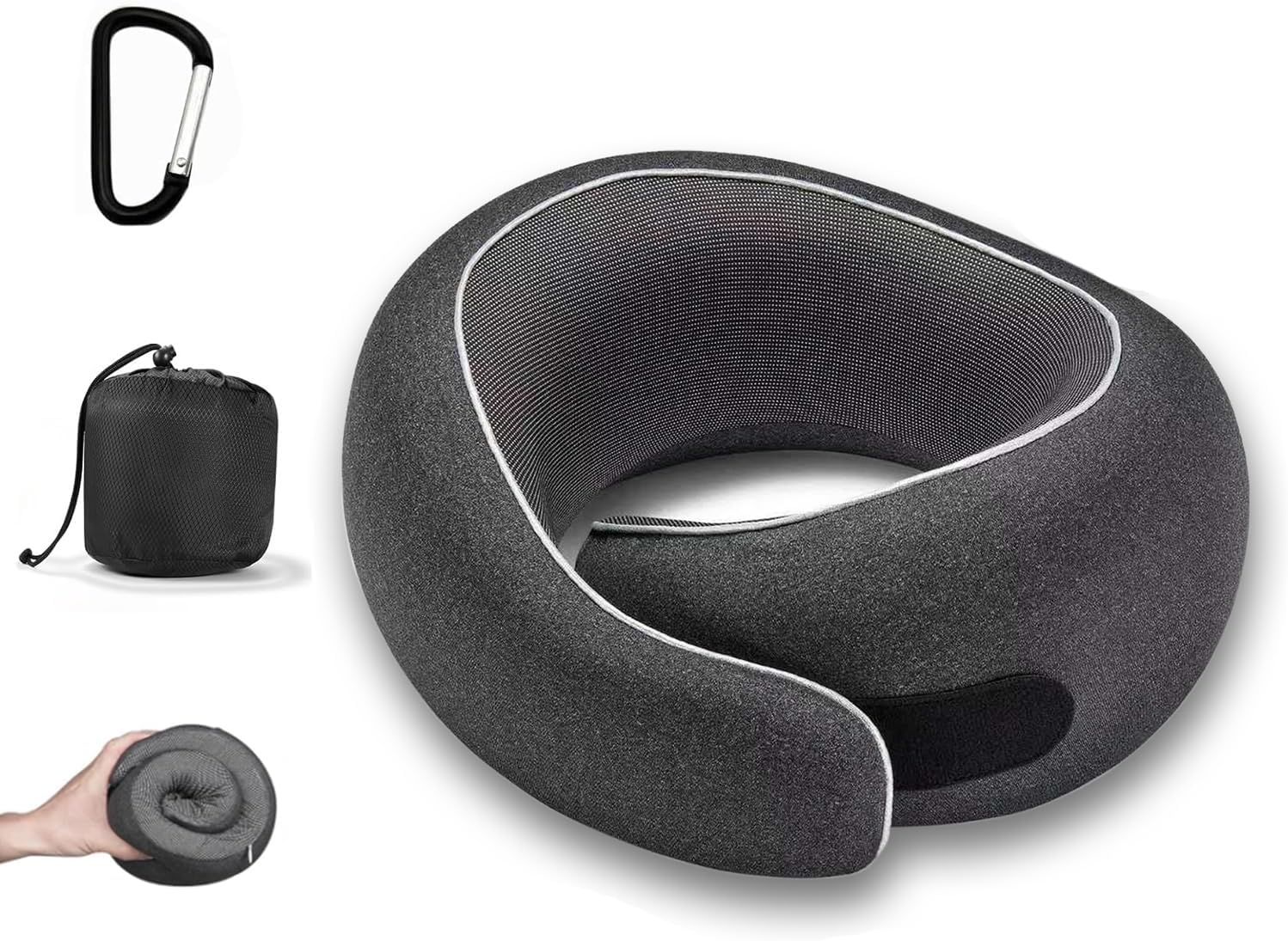 Travel Neck Pillow for Airplanes, Pure Memory Foam Neck Pillow with Washable Cover and Storage Bag, Ergonomic 360° Support for Sleeping, Car, Office, Home, Black