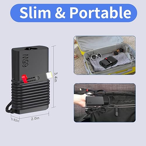 Miniatura 6 de Nuevo cargador delgado de 65 W USB C para laptop compatible con Lenovo Thinkpad/Yoga/Chromebook, 4X20M26268 ADLX65YLC3D ADLX65YDC2A Cargador de