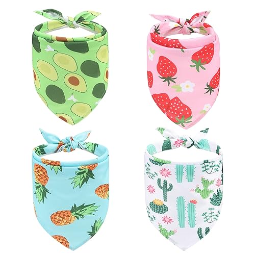 EXPAWLORER Dog Cooling Bandana - 4 Pack Hawaii Dog Bandanas, Summer Triangle Scarfs Bibs, Summer Dog Bandana Neck Cooler with Cute Fruit Patterns for Puppy Small Medium Large Dogs, Large - Large - Cooling-Strawberry