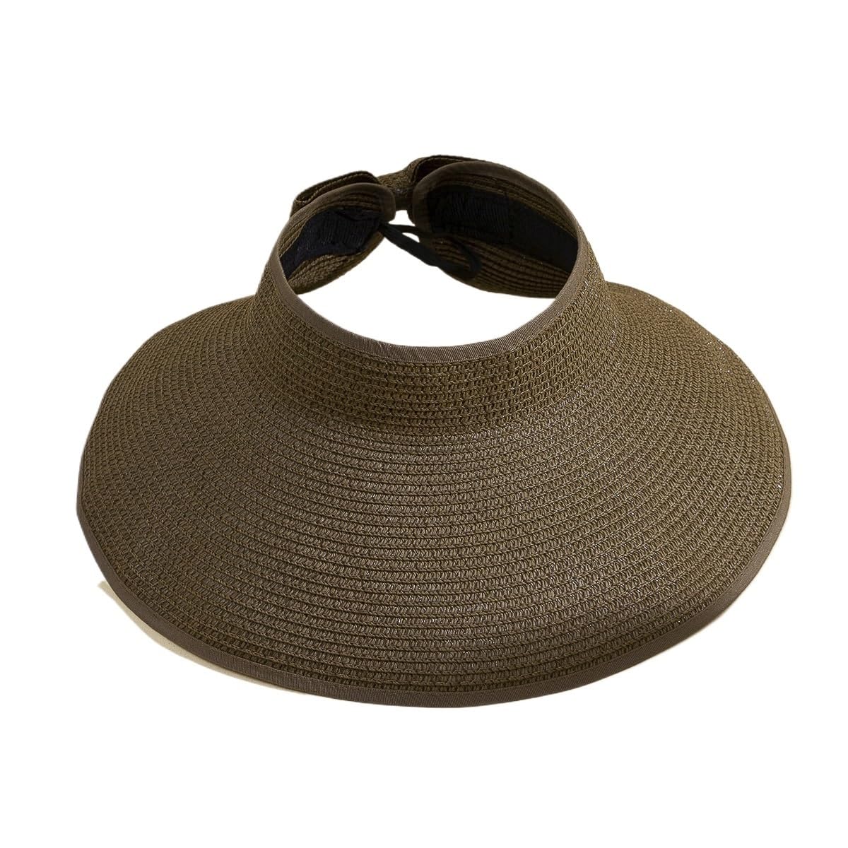 Visiera di Paglia Pieghevole da Donna - Cappello Esterno a Tesa Larga con Fiocco e Corona Aperta for la Spiaggia Estiva